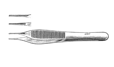 [130-243 (INT)] ADSON DRESSING FORCEPS, 4-3/4, CROSS SERR HANDLE